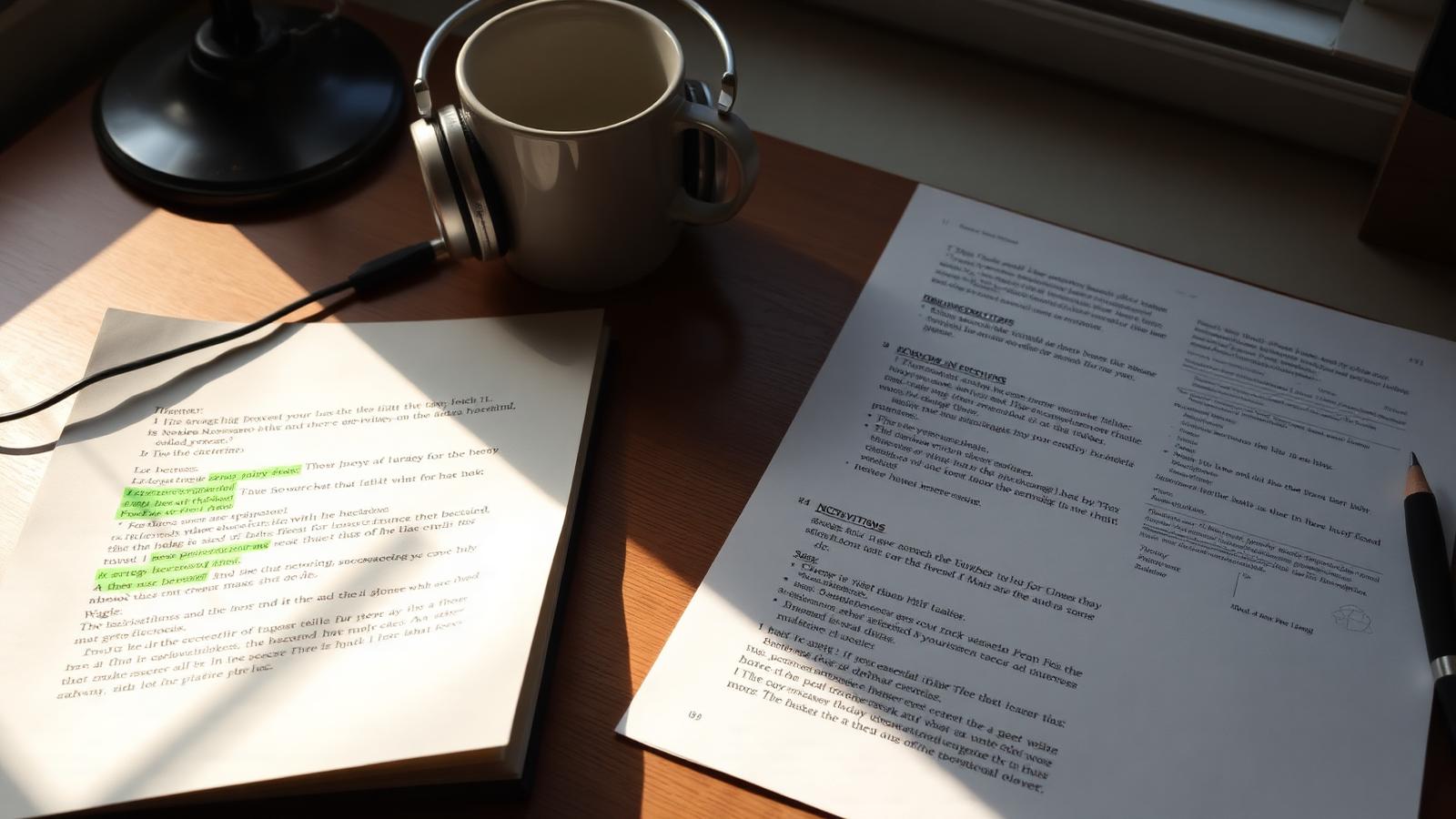 Method hero · an editor's desk, transcript and markup