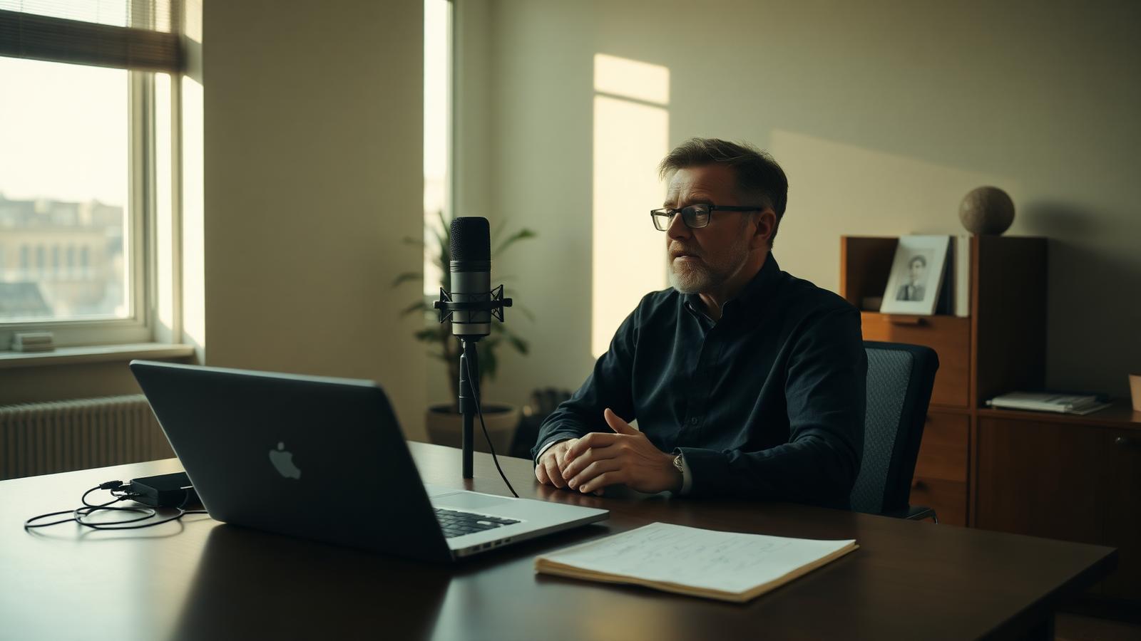 Practice hero · founder at a desk, recording