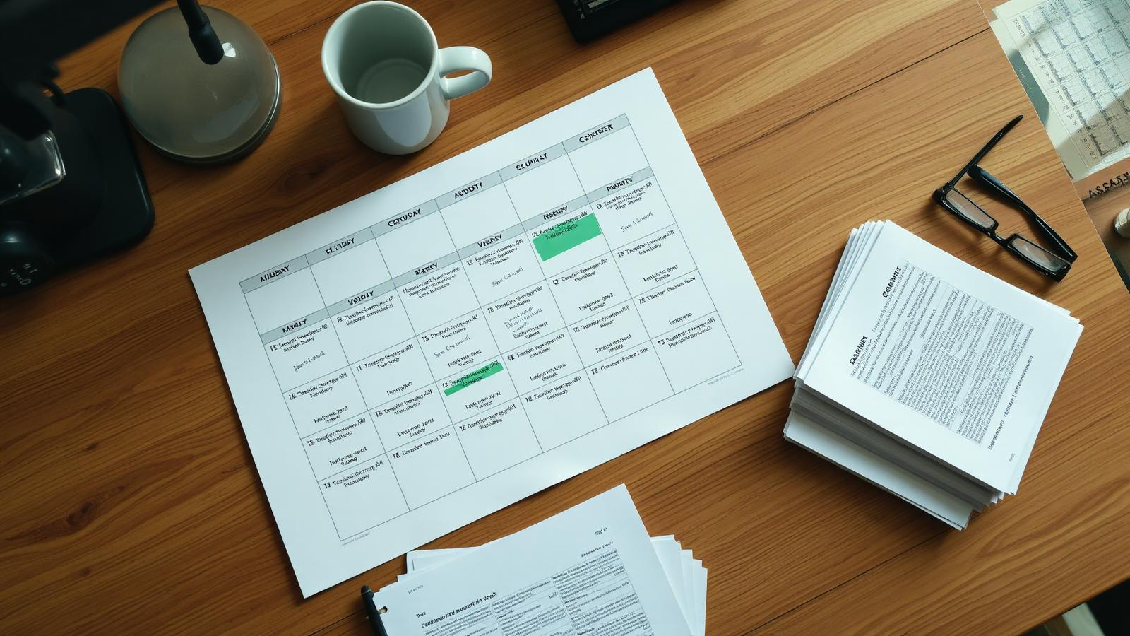 Practice hero · editorial desk with a printed calendar