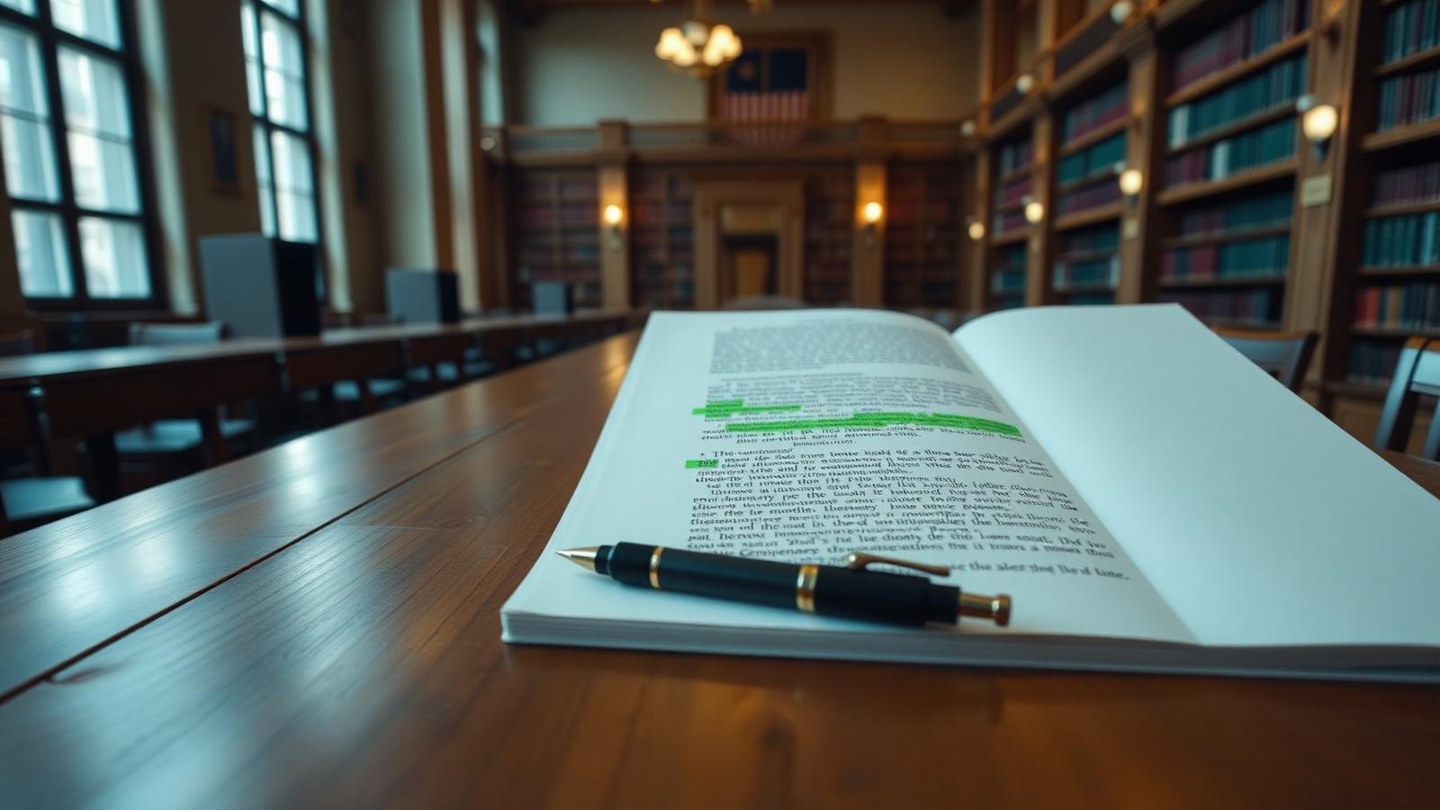 Industry hero · a law library table with a printed judgment